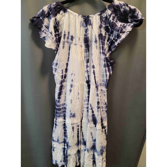 Bohme Blue Short Sleeve Tie-Dye Pattern Gathered Neckline Dress Size Large b55 - Picture 2 of 5